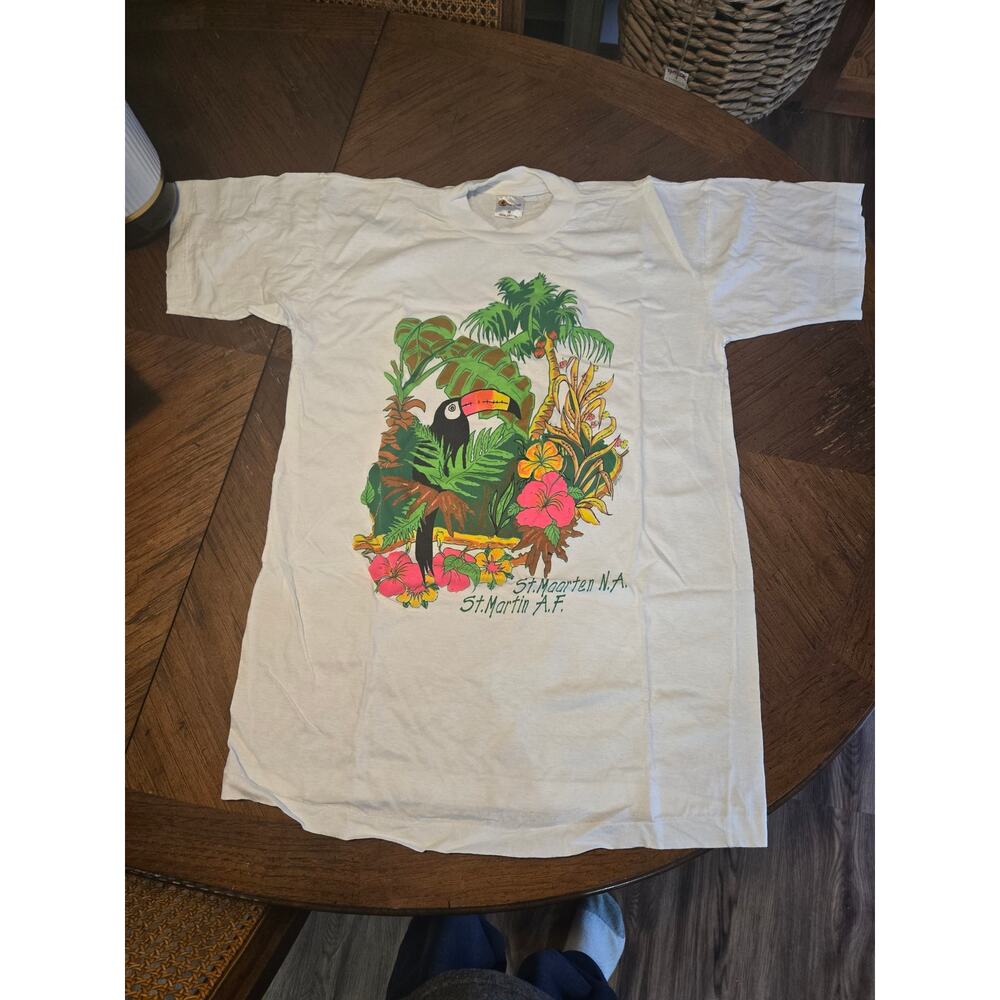 New Old Stock Adult Med St Maarten NA St Martin AF White T Shirt 1980s Vintage